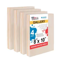 Unfinished Birch Wood Canvas Panels for Painting, 4 Pack of 8x10 inch - Artist Gallery 1-1/2" Deep, Wooden Wall - Mixed-Media Craft, Acrylic, Oil, Encaustic, Paint Pouring