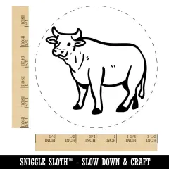 Friendly Cow Ox Cattle Farm Animal Self-Inking Rubber Stamp Crafting Planners Blue