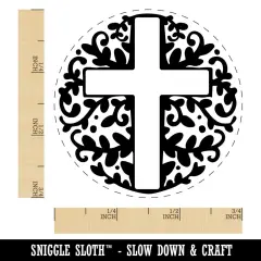 Ivy Floral Cross Easter Christianity Religious Symbol Self-Inking Rubber Stamp Pink