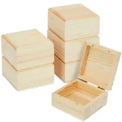 6 Pack Unfinished Wooden Boxes with Hinged Lids, Pinewood Magnetic Wood Box for Crafts, Jewelry Storage (3.5 x 3.5 x 2 In)