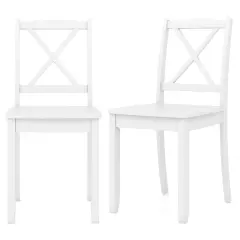Costway Dining Chair Set of 2 Kitchen Side Chairs with Rubber Wood Legs & Cross Back White/Black/Brown