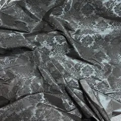 1 Yard Ornate Damask Flocking Taffeta Fabric for Distinctive Decor 58" Width Black/Black