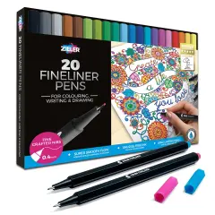 20 Colour Fineliner Pens Set 0.4mm Line Width Assorted Colours