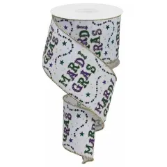 2.5" Mardi Gras Beads Ribbon: White (10 Yards)