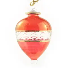 Lattice Glass Ornaments With Gold Accents - Red Teardrop