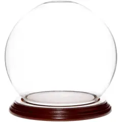 Plymor 5" x 6" Glass Display Dome Globe Cloche (Walnut Veneer Base)