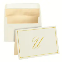 Gold Foil Letter U Personalized Blank Note Cards with Envelopes 4x6, Initial U Monogrammed Stationery Set (Ivory, 24 Pack)
