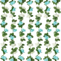 Artificial Rose Rattan Garland Fake Rose Vine Hanging Rose Ivy Baby Blue Flowers for Oh Boy Baby Shower Home Wedding Party Garden Craft Art Decoration