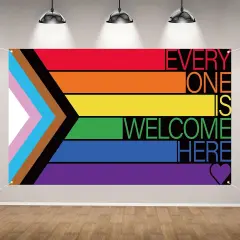 Progress Pride Flag Backdrop for Photography Every One is Welcome Here Banner Gay Pride Day Month Parade Rainbow Party Decorations and Supplies for Home