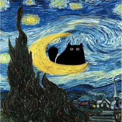 Van Gogh Starry Night Cat Diamond Painting Kits for Adults