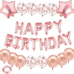 Birthday Party Decorations, Pink Set 15pcs - Happy Birthday Banner, Heart Star Balloons, Foil Confetti Balloons