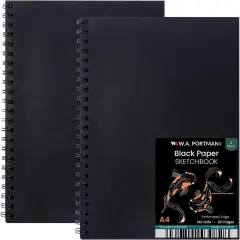 Black Paper Sketchbook - 2-Pack A4 (8.3"x11.7") Black Drawing Paper - 60 Pages (30 Sheets) Journal Sketchbook Notebook for Gel Pens