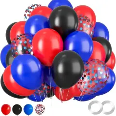 60PCS Blue Red and Black Balloons,12 inch Blue Red and Black Balloon Arch Kit Red Black and Blue Birthday Decorations,Suitable for Hero Party Birthday Shower Graduation Party Decorations