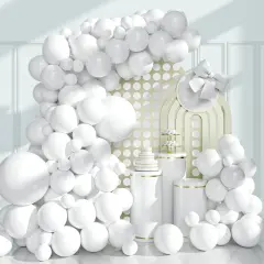 White Balloons Garland Kit, 130pcs White Balloons Different Sizes for Birthday, Baby Shower, Wedding Party Decoration