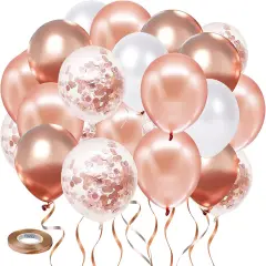 Rose Gold Confetti Balloons, 50 Pack Rose Gold White Balloons and Rose Gold Metallic Balloons for Birthday Wedding Engagement Bachelor Bridal Shower Party Decorations&hellip;
