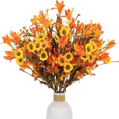 12 PCs Artificial Fall Flowers - 17 inches - Orange