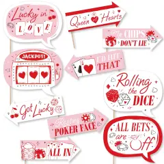 Big Dot of Happiness Funny Lucky in Love Photo Props, Las Vegas Bachelorette Party Decorations, Red & Pink Photo Booth Props Kit - 10 Piece
