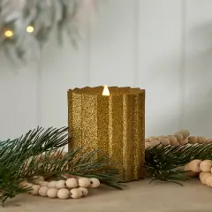 Sutton Fluted Motion Flameless Candle 4x10 Glitter Gold