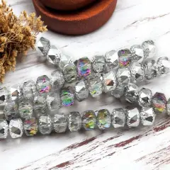 *12* 10mm Silver Washed Crystal AB Fire Polished Cathedral Beads