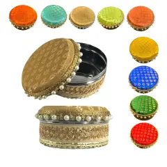4 Ct Steel Ladoo Box 250 Grams Festival Special Stainless Steel Sweets Gift Box Perfect for Holi Diwali Rakhi Housewarmings Mithaai Desert Box Gold/Beige