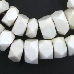 The Bead Chest White Bone Beads - Full Strand of Fair Trade African Beads (Faceted, White)