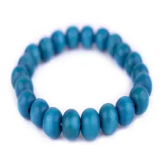 The Bead Chest Wood Stretch Bracelet, Aqua Blue - Stackable Beaded Jewelry, Unisex for Men & Women