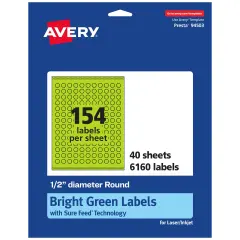 Avery Bright Green Paper Labels, 0.5" Diameter Round