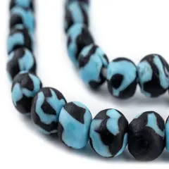 The Bead Chest Black & Blue Fused Recycled Glass Beads 11mm Ghana African Multicolor Round Large Hole 25 Inch Strand Handmade Fair Trade