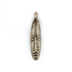 The Bead Chest Elongated Mask Brass Pendant from Africa (47x11mm): Genuine West African Mask Design for DIY Jewelry & Necklaces