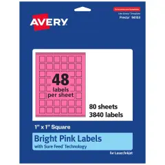 Avery Bright Pink Paper Labels, 1" x 1" Square