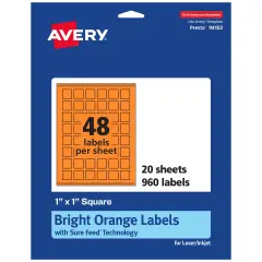 Avery Bright Orange Paper Labels, 1" x 1" Square