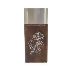 Cigar Case with Cutter - Lion - Leather Rustic/Silver