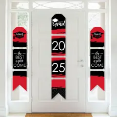 Big Dot of Happiness Red Grad - Best is Yet to Come - Hanging Vertical Paper Door Banners - 2025 Red Grad Party Wall Decor Kit - Indoor Door Decor