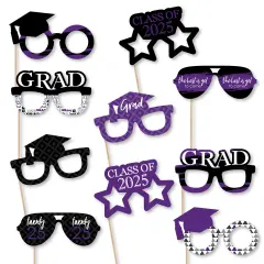 Big Dot of Happiness 2025 Purple Graduation Glasses - Paper Card Stock Party Photo Booth Props Kit - 10 Count