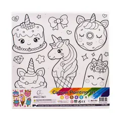 Angels Craft Paint by Number Canvas Set - Kawaii Treats | Includes: 1 Pre-printed Canvas, 6 Acrylic Paint pots, 1 Artist Brush