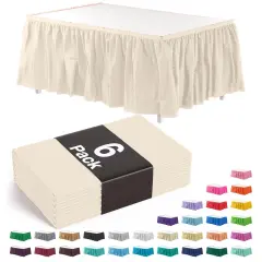 Ruffle Disposable Table Skirt 14 Ft Long Pleated Table Skirts with Adhesive Strip &ndash; Fits 6ft+ Rectangle or Round Tables &ndash; Ideal for Birthday Parties, Gender Reveal, Baby Showers & Event Decorations 6 pack by Exquisite Ivory