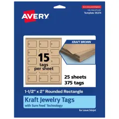 Avery Printable Rounded Rectangle Jewelry Tags, Sure Feed Technology, 1-1/2" x 2", Matte Kraft Brown Cardstock, Print-to-The-Edge, Laser/Inkjet Printable, 150 Total