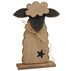 Decorative Fluffy Sheep Figurine with Wooden Base for Rustic Farmhouse Decor