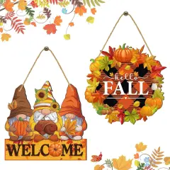 2 Pcs Fall Welcome Door Sign Fall (Pumpkin)