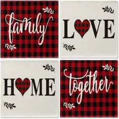 Placemats for Dining Table Red Buffalo Plaid Love Home Family Together(Black/Red)