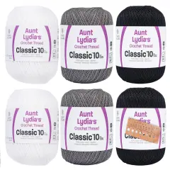 Coats & Clark Aunt Lydia's Crochet Thread Cotton Classic 10-6 Skein Assortment Monochrome