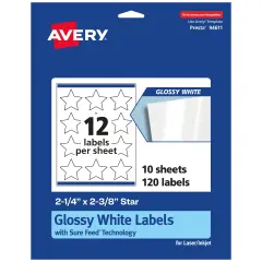Avery Glossy White Star Labels with Sure Feed, 2-1/4" x 2-3/8"