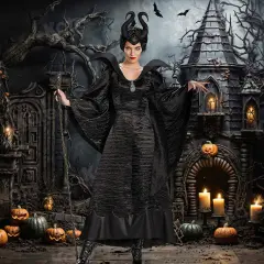 Gothic Maleficent Halloween Costume for Women &ndash; Horned Headpiece & Elegant Gown