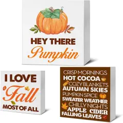 Set of 3 Tabletop Fall Wood Signs Autumn Decor