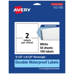Avery Durable Waterproof Rectangle Labels, 5.5" x 8.5"
