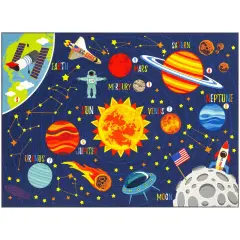 KC Cubs: Educational Rug: Solar System Map - 3x5' Playmat - Interactive Outer Space Play, Activity Area Carpet, Bedroom-Classroom, Baby-Toddler-Kids