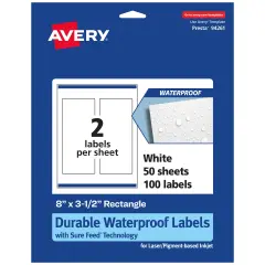 Avery Durable Waterproof Rectangle Labels with Sure Feed, 8" x 3.5"