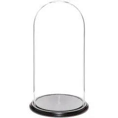 Plymor 11.75" x 23" Glass Display Dome Cloche Black Wood Veneer