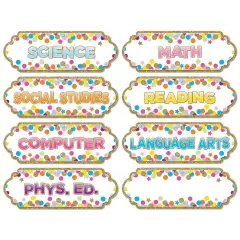 Magnetic Die-Cut Timesavers & Labels, Confetti Classroom Subjects