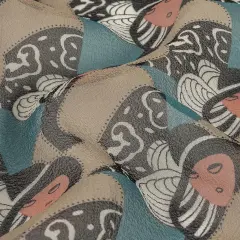 1 Yard Blue Peach Beige Lady in Hat Silk Chiffon Fabric 44 Inch Width